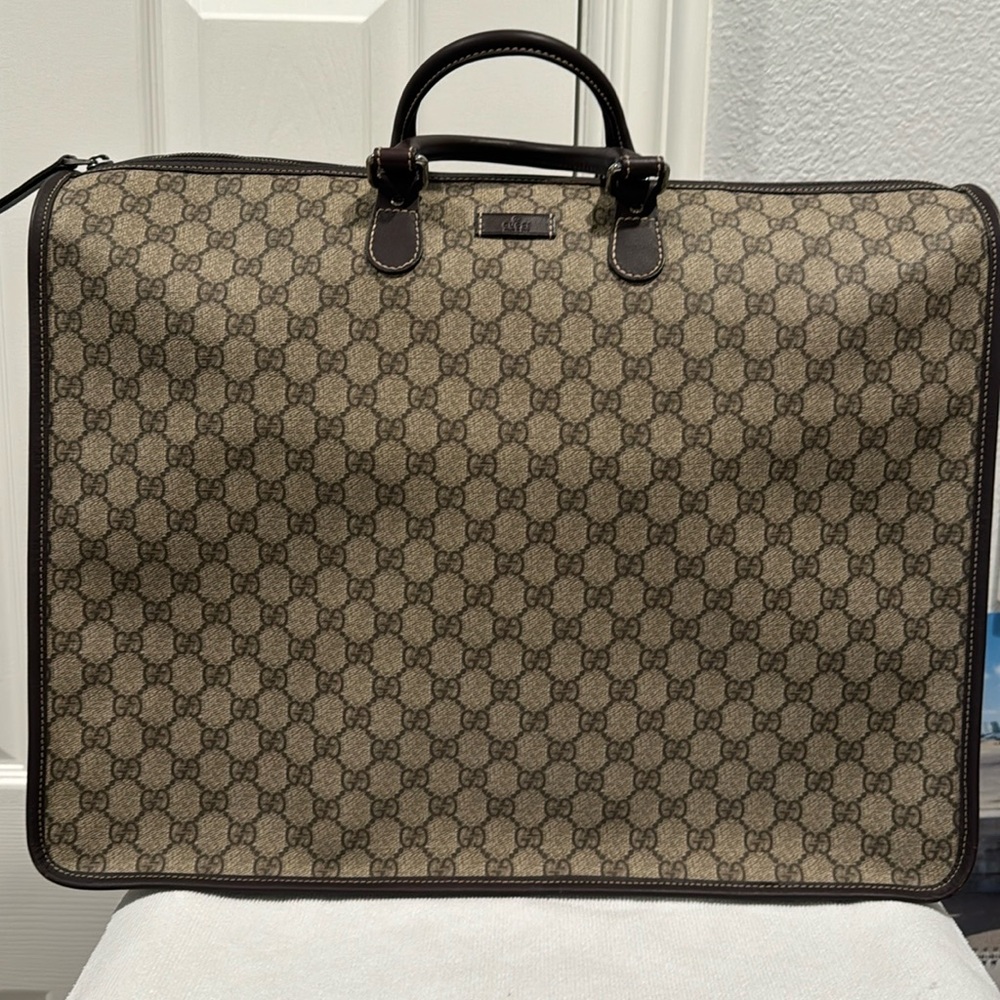 Gucci Beige Brown Supreme Canvas and Leather Top Zipper Tote